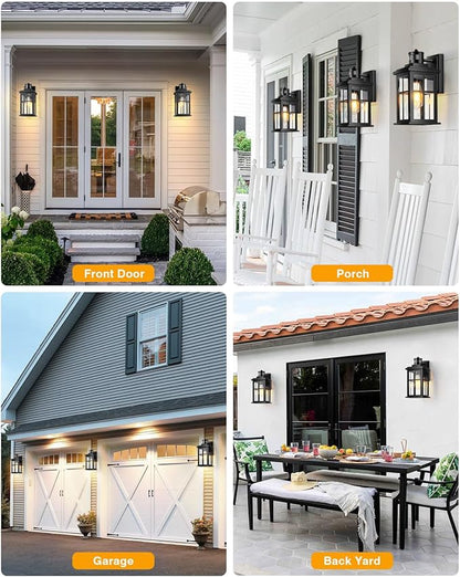 Motion Sensor Outdoor Lights, 2 Pack Outside Light Fixture Dusk to Dawn, Black Outdoor Motion Sensor Light, Anti-Rust Exterior Light Fixture for House, Garage, Doorway, Porch, 100% Aluminum