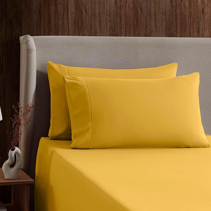 Nestl Queen Sheet Set - Luxury 1800 Ultra-Soft Microfiber Bed Sheets - Double Brushed - Deep Pockets - Easy Fit - 4 Piece Set - Bedding Sheets & Pillowcases (Queen, Yellow)