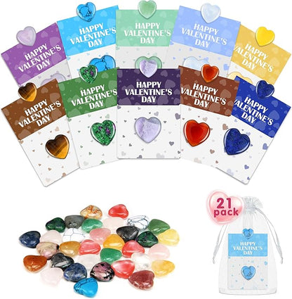 21 Pack Valentine’s Day Gifts for Kids, Valentine’s Day Cards with Heart-Shaped Crystal Gemstones for School Classroom Exchange, Valentine Party Favors&Goody Bag Fillers for Girls and Boys Ages 4–12