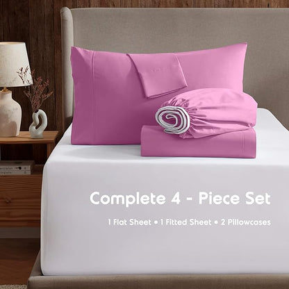 Nestl Short Queen Sheet Set - 1800 Ultra-Soft Microfiber - Double Brushed - Deep Pockets - Easy Fit - 4 Piece Set - Bed Sheets (Short Queen, Light Pink)