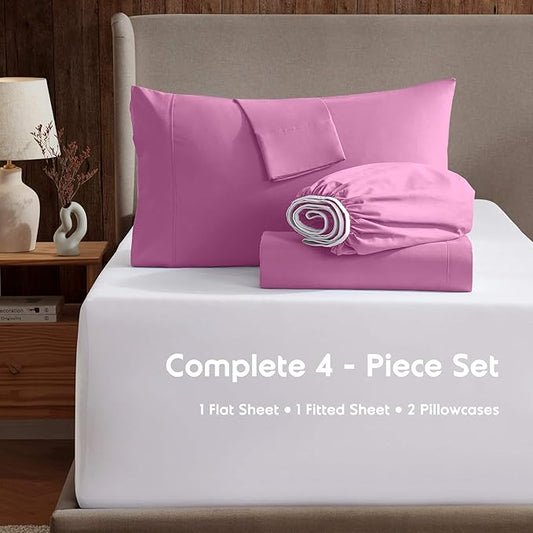 Nestl King Sheet Set - Luxury 1800 Ultra-Soft Microfiber King Bed Sheets - Double Brushed - Deep Pockets - Easy Fit - 4 Piece Set - Bedding Sheets & Pillowcases (King, Light Pink)