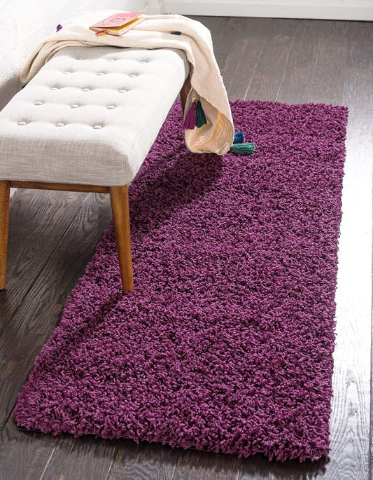 Unique Loom Solid Shag Collection Area Rug (2' 6" x 19' 8" Runner, Eggplant Purple)
