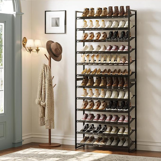 Shoe Rack,12 Tier Metal Shoe Organizer,Max Holds 60 Pairs,Heavy Duty Shoes Shelf for Garage, Entryway, Closet,Black