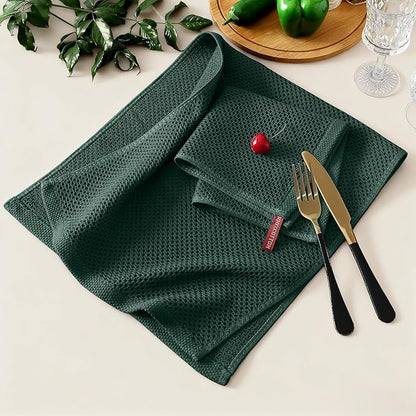 Kitinjoy 100% Cotton Kitchen Towels and Dishcloths Set, 8 Pack Waffle Weave Dish Towels Ultra Soft Absorbent Quick Drying Dish Rags, 13 x 28 Inch and 12 X 12 Inch, Blackish Green
