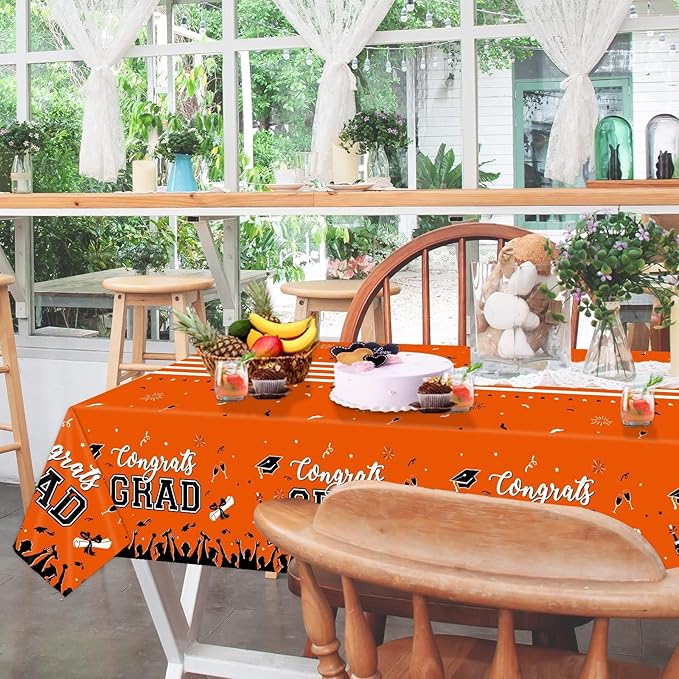 Chiazllta Graduation Party Decorations Tablecover for 2025 Class - Large Plastic Tablecloth 54"x108" (Orange)