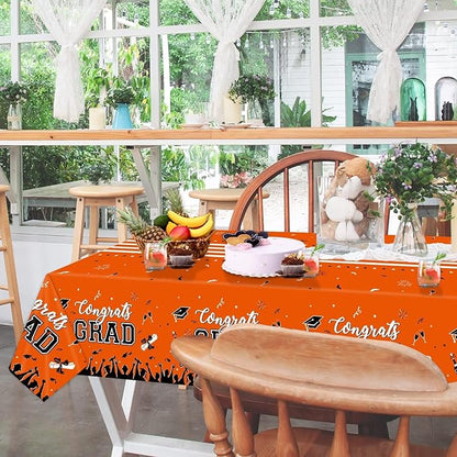 Chiazllta Graduation Party Decorations Tablecover for 2025 Class - Large Plastic Tablecloth 54"x108" (Orange)
