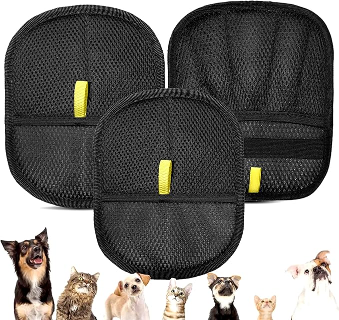 Pet Hair Removal Glove For Cat&Dog,Five-Finger Electrostatic Gloves Pet Hair,Reusable Hair Remover Grooming Glove Brush Tool for Couch,Furniture,Carpet,Car Seat,Clothing(Black-3Pcs)