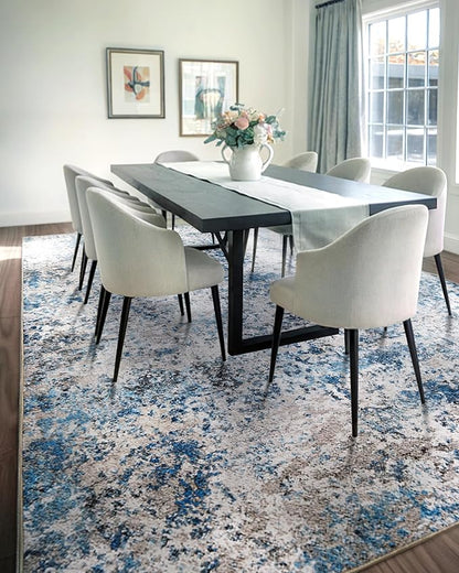 AUKOW 10x12 Area Rug for Living Room - Washable Abstract Rus Modern Neutral Soft Rug for Bedroom Dining Room No Slip Low Pile Carpet for Nursery Home Office - Grey/Blue