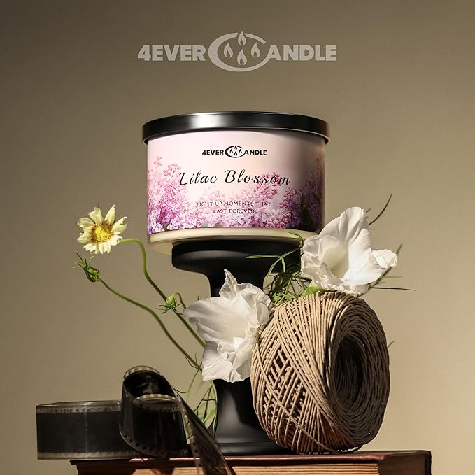 4EVER Scented Candles | 4-Wick 18oz Soy Wax Candle | Up to 50Hrs Clean Burn | Aromatherapy Candles for Home Scented | Gifts for Women & Mom, Lilac Blossom