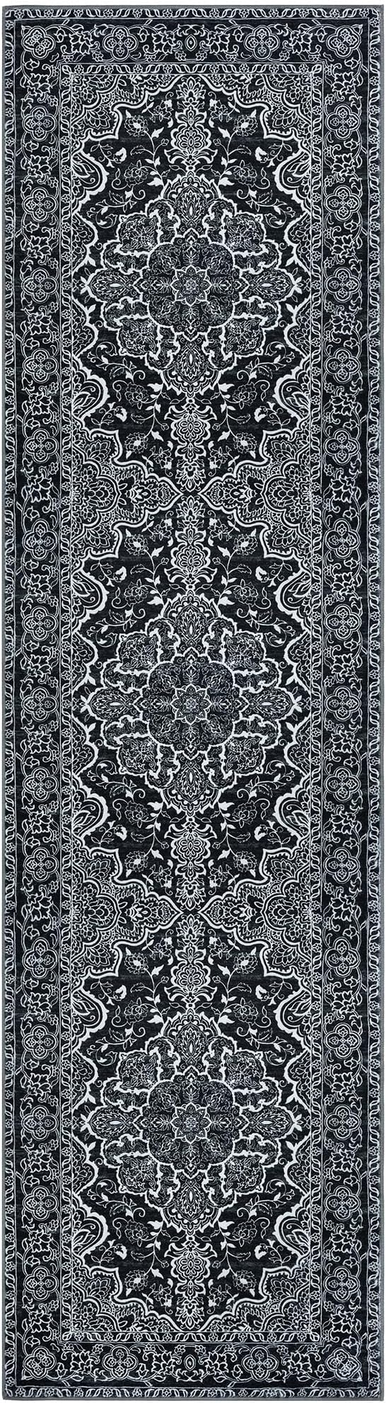 KUTA Runners for Hallways 2x8 Black, Vintage Medallion Kitchen Rugs Non-Slip Ultra Soft Washable Printed Retro Distressed Vintage Carpet Entryway Runners for Bedroom Laundry Nursery