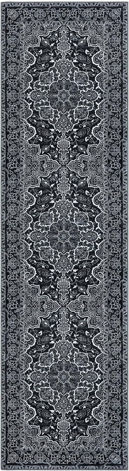 KUTA Runners for Hallways 2x8 Black, Vintage Medallion Kitchen Rugs Non-Slip Ultra Soft Washable Printed Retro Distressed Vintage Carpet Entryway Runners for Bedroom Laundry Nursery