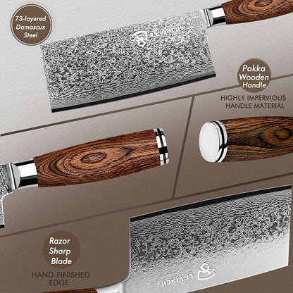 Damascus 8 inch Cleaver Knife, Professional Handmade Damascus Stainless Steel Kitchen Knife, Superb Edge Retention, Stain & Corrosion Resistant, Ergonomic PAKKA Wood Handle