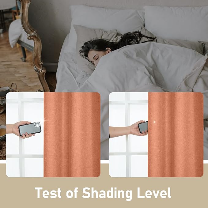 LAMIT Terracotta Linen Curtains for Bedroom, Grommet Thermal Insulated Soft Curtains Boho Light Filtering Panels for Living Room/Outdoor/French Door, 2 Panels, W60 x L84