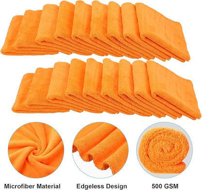Shimeyao 30 Pcs 16 x 16 Inch Edgeless Microfiber Plush Towels for Cars Detailing Drying Wash Polishing Absorbent Cleaning Cloths, 500 GSM(16 x 16 Inch, Orange, 30 Pcs)