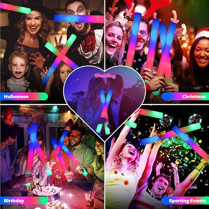 58 PCS LED Foam Glow Sticks Bulk, Glow in the Dark Party Supplies with 3 Modes Colorful Flashing, Neon Party Favors for Birthday, Wedding, Carnival, Concert, New Year Glow Sticks