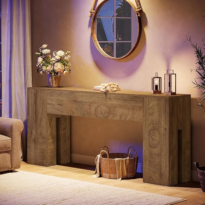 Tribesigns 71-Inch Long Console Table for Entryway, Farmhouse Sofa Console Behind Couch, Entry Table for Hallway, Foyer, Living Room, Burlywood