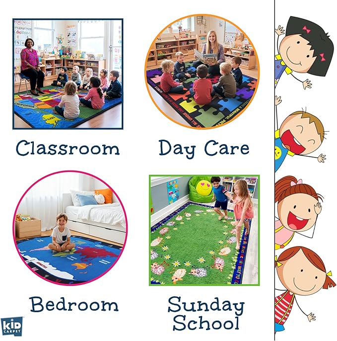 Alphabet Bubbles Classroom Rug 6' x 8'6" Rectangle, Educational Classroom Rug, Kids Learning Play Mat | Area Rug for Bedroom or Playroom