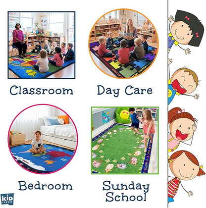 Alphabet Bubbles Classroom Rug 4' x 6' Rectangle, Educational Classroom Rug, Kids Learning Play Mat | Area Rug for Bedroom or Playroom