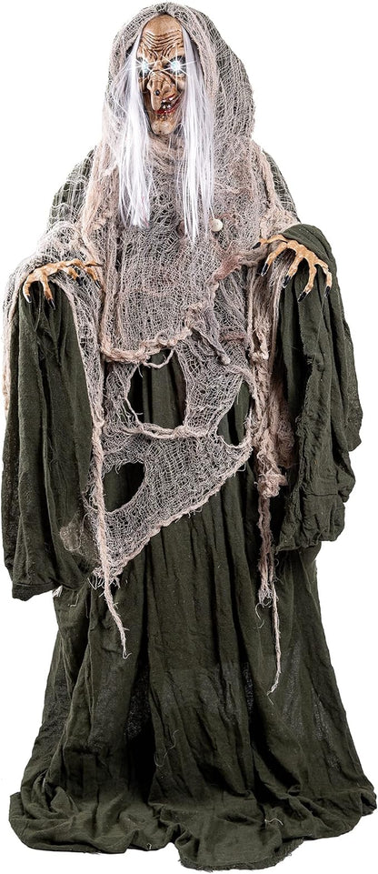 JOYIN 65" Halloween Animatronics Witch Decorations Outdoor with LED Eyes and Creepy Sound, Scary Life Size Animated Decor for Haunted House Lawn Yard