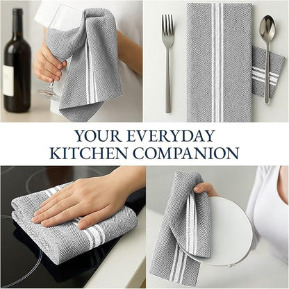 LANE LINEN Kitchen Towel Set, Pack of 12-14"x25" Tea Towels for Kitchen, Dish Drying Towels, Absorbent & Machine Washable, Soft & Durable, Reusable Cleaning Cloth for Glassware - Grey Chambray