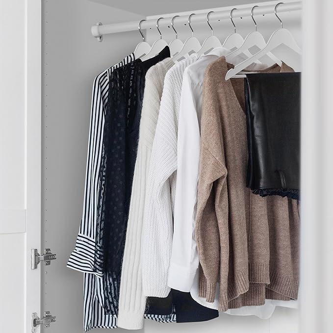 Casafield - 10 White Wooden Suit Hangers - Premium Lotus Wood with Notches & Chrome Swivel Hook for Dress Clothes, Coats, Jackets, Pants, Shirts, Skirts