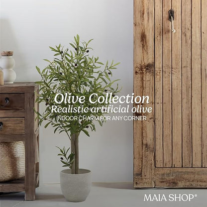 Maia Shop 3ft 5in Artificial Olive Tree Plant for House, Apartment or Office – Realistic Fake Indoor Plants for Living Room, Kitchen, Bedroom, Entryway or Bathroom – Faux Greenery for Home Décor