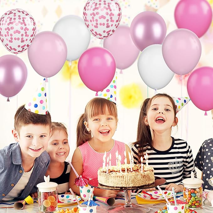 FunHot Funhot Pink Balloons, 60Pcs Pastel Pink Pearl White Latex Balloons, 12 Inch Metallic Pink Confetti Balloons Helium for Girls Princess Birthday Baby Shower Wedding Party Decorations