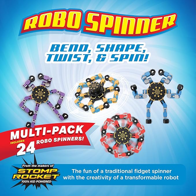 Stomp Rocket Robo Spinner, Transformable Fidget Spinner Set (24 Spinners) - Transformer Robot Fidget Toy for Kids - Cool Sensory Gadgets - Spinning STEM Gifts & Party Favors for Boys, Girls, Teens