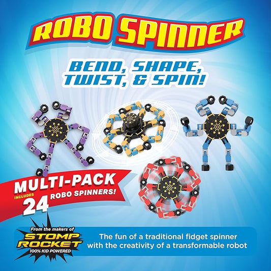 Stomp Rocket Robo Spinner, Transformable Fidget Spinner Set (24 Spinners) - Transformer Robot Fidget Toy for Kids - Cool Sensory Gadgets - Spinning STEM Gifts & Party Favors for Boys, Girls, Teens