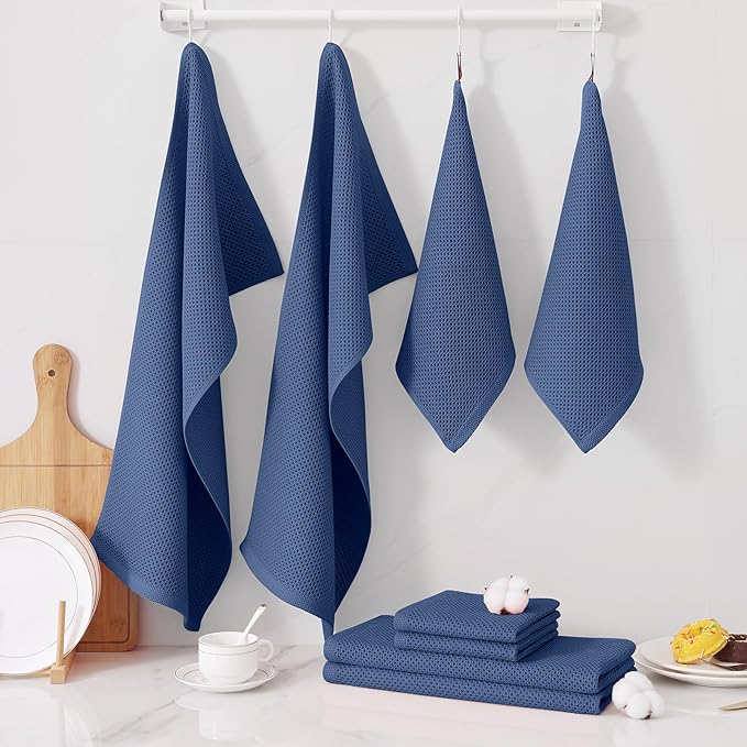 Homaxy 100% Cotton Kitchen Towels and Dishcloths Set, 12 x 12 Inches and 13 x 28 Inches, Set of 16 Bulk Kitchen Towels Set, Ultra Soft Absorbent Dish Cloths for Washing Dishes, Navy Blue