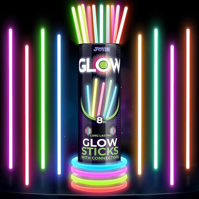 JOYIN 1000 Pcs 8" Glow sticks Bulk Party Favors Pack, New Years Eve Neon Glow in the Dark Party Supplies, Light Up Necklaces and Bracelets with Connectors, Christmas, Football, Birthday Decorations