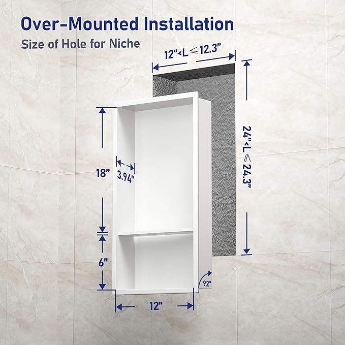 Stainless Steel Shower Niche White 24" X 12" No Tile Needed Wall Niche Double Shelves Recessed Shower Shelf for Bathroom
