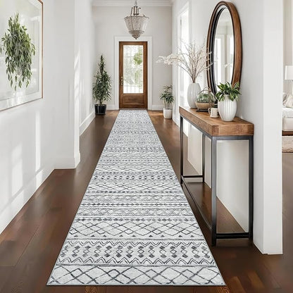 KUTA Long Hallway Runner Rug 2.6x16 Non-Slip Washable, Moroccan Vintage Beige Boho Kitchen Rugs Ultra Soft Distressed Geometric Floor Carpet Runners for Bedroom Laundry Stairway Entryway