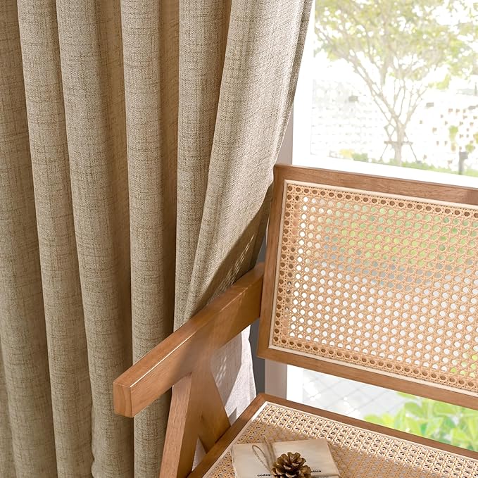 YoungsTex Toffee Linen Curtains 54 Inch Length for Window, Burlap Textured Light Filtering Drapes with Bronze Grommet for Kitchen Bedroom Cafe Decorative Privacy, 2 Panels, 42 X 54 Inch