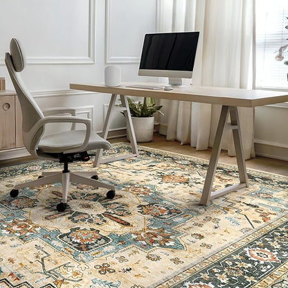 Area Rugs for Living Room 10x14 - Extra Large Machine Washable Vintage Oriental Soft Rug, Low Pile Thin Carpet with Non Slip Backing for Bedroom, Dorm, Dining Room, Indoor House, Office