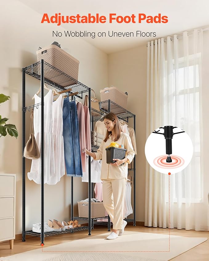 VEVOR Clothing Garment Rack, Heavy Duty Closet Wardrobe, Adjustable Tiers Clothes Racks with Steel Frame, for Bedroom, Clothing Store, Hallway