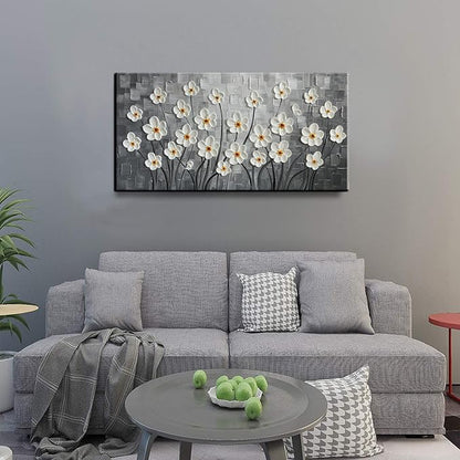 YaSheng Art - 24x48inch Abstract Art Painting，Oil Painting on Canvas Texture Black and white flower Oil Painting Hand-Painted Abstract Artwork Canvas Wall Art Paintings Modern Home Decor Art