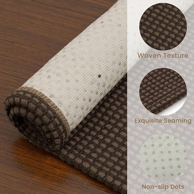 EARTHALL Woven Area Rug 3x5 Ft Washable Rugs for Entryway Braided Non Slip Rubber Backed Throw Rugs Door Mat Indoor Outdoor Entrance Cotton Carpet for Kitchen Foyer Front Door, Brown