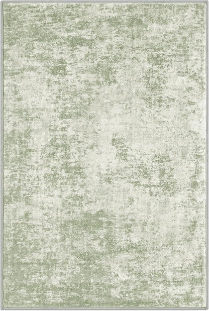 Modern Abstract Small Area Rug Indoor 3x5 Washable Rug Non-Slip Soft Sage Green Grey Entryway Rug Kitchen Mats Thin Print Faux Wool Floor Carpet Throw Rugs for Entrance Bedroom Home Decor