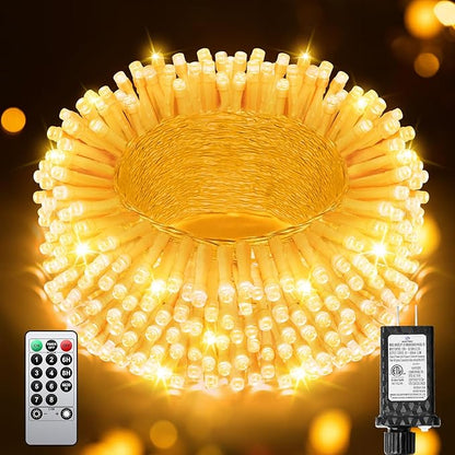 125FT 380 String Lights Indoor Outdoor Clear Wire, Plug in Christmas String Lights Connectable, Timer & Memory, Waterproof Twinkle Tree Light for Indoor Outdoor Classroom Patio Yard Holiday Decoration
