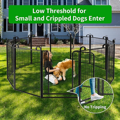 Dog Playpen Outdoor 12 Piece Panels Heavy Duty Dog Fence 47" Height Anti-Rust with Doors Portable for RV Camping Yard, Total 27FT, 58 Sq.ft, Snowy Black