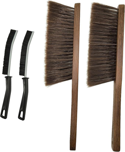 Wooden Dusting Brush and Crevice Cleaning Brush Set, Hand Broom Brush, Soft bristles,for Bed, Clothes, Sofa, Fireplace, Outdoor, Car Seat Use (Brown)