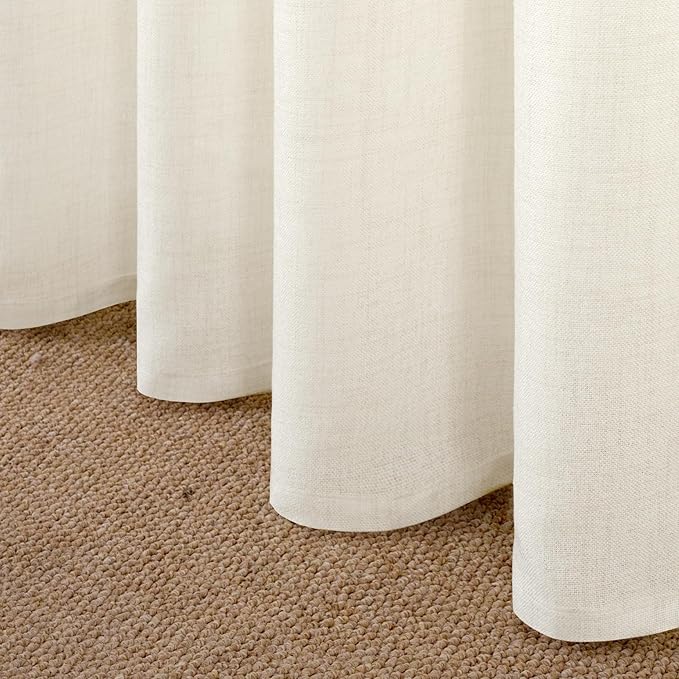YoungsTex Ivory Linen Curtains 63 Inch Length for Living Room, Light Filtering Semi Sheer Window Drapes with Bronze Grommet Privacy for Bedroom Farmhouse Decorative, 42 x 63 Inch, 2 Panels