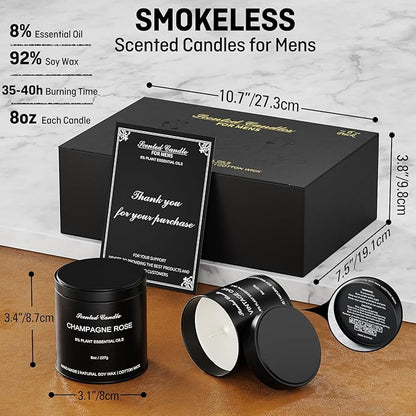 Men Scented Candle Set | Gifts for Men Aromatherapy Candles | 6 Pack Fragrances Black Tin Jar Candles | Scented Candle for Home,Work,Party | Manly Soy Candle Gifts for Boyfriend,Farther and Christmas