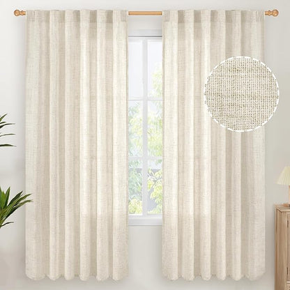 YoungsTex Curtains for Living Room 2 Panels - Ivory Cream Light Filtering Drapes with Back Tab Rod Pocket Rustic for Country Bedroom, Linen, 52 X 72 Inch