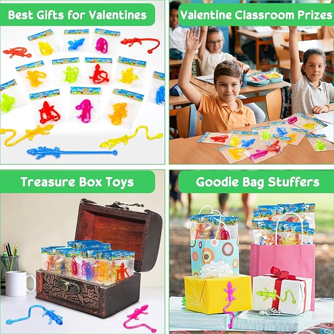 40pcs Sticky Gecko Toys Valentines Classroom Exchange Party Favors Kids Goodie Bag Stuffers Sticky Finger Bulk Toys Lizard Toys Treasure Box Prize Pinata Fillers Birthday Party Supplies Treat Boy Girl