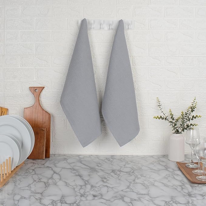 Blue Needles Waffle Weave Kitchen Towels, 15x25 Inches 100% Cotton Set of 4 Dish Towels for Kitchen, Ultra Soft & Absorbent with Hanging Loop, Spring Summer Dish Rags for Quick Drying - Ash Grey