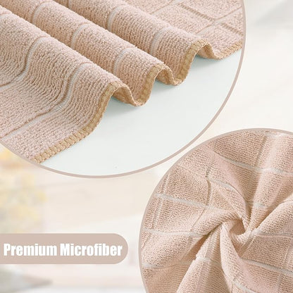 Homaxy Microfiber Kitchen Towels and Dishcloths Set, 16 Pack Soft and Absorbent Dish Hand Towels Bulk, 28 x 16 Inch & 12 x 12 Inch Quick Drying Rags for Washing Dishes, Beige