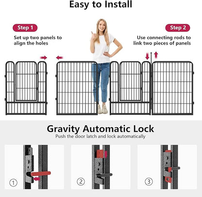 Dog Playpen 32 inch 10 Panels Portable Pet Fence Outdoor for Yard Indoor Dog Pen for Medium/Small Animals, Large Pet Puppy Playpen Heavy Duty Pet Fence for RV Camping, Yard