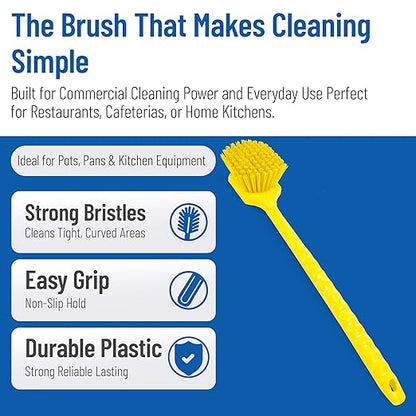 SPARTA 40501EC04 Plastic Large Scrub Brush, Kitchen Brush, Utility Brush With Long Handle For Cleaning, 20 Inches, Yellow